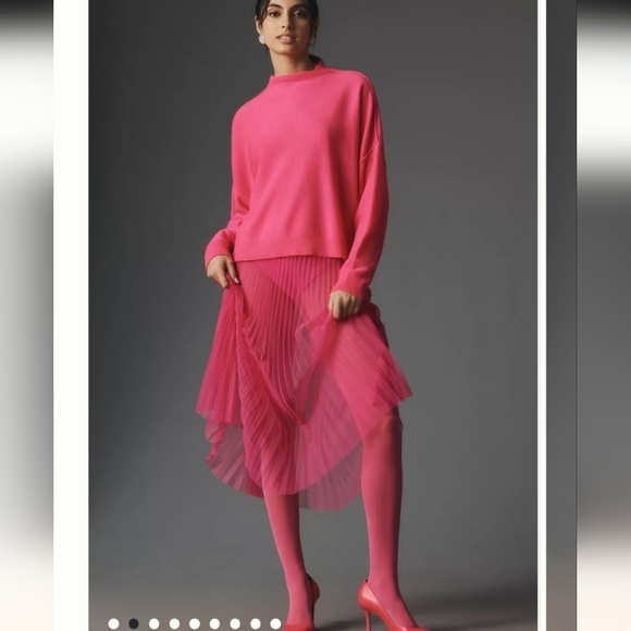 NWT Anthropologie Sunburst sheer Pink Pleated Midi Skirt Sz LP fits XL/1x - Picture 13 of 14